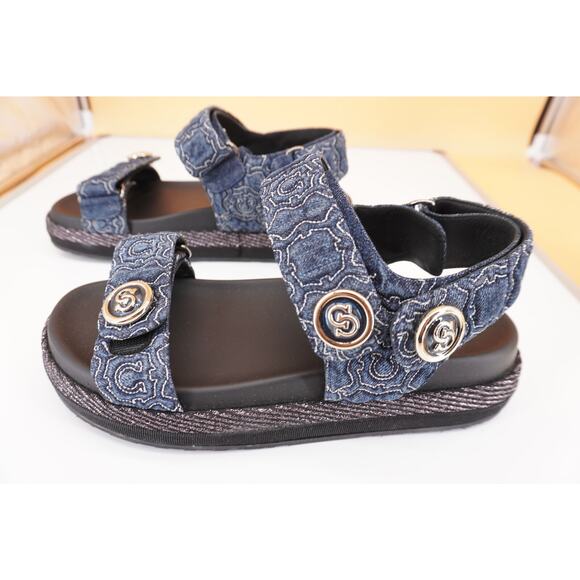 Salvatore Ferragamo Kalie Gal QT Denim Logo Sandal SZ 9.5 C Button $850 NIB - Picture 4 of 9